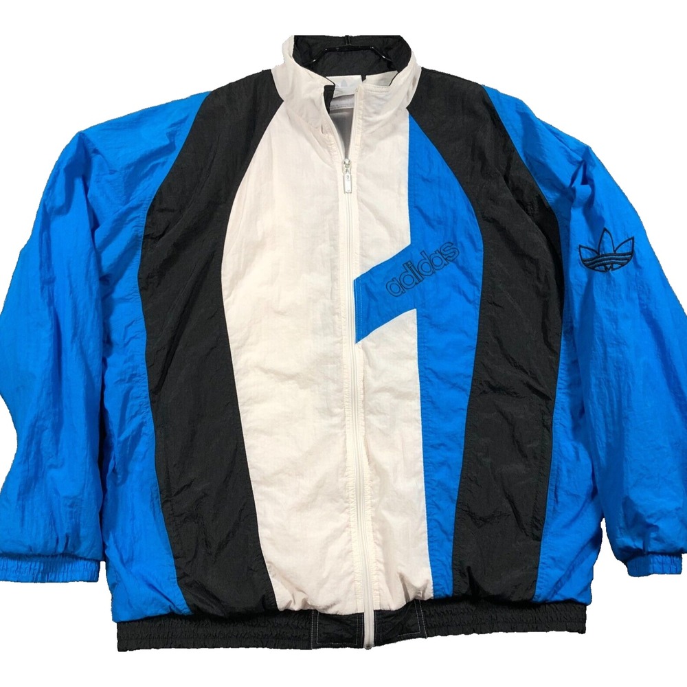 Vintage Adidas Track Jacket Mens XL Tri-Color Trefoil Logo Lined Windbreaker 90s